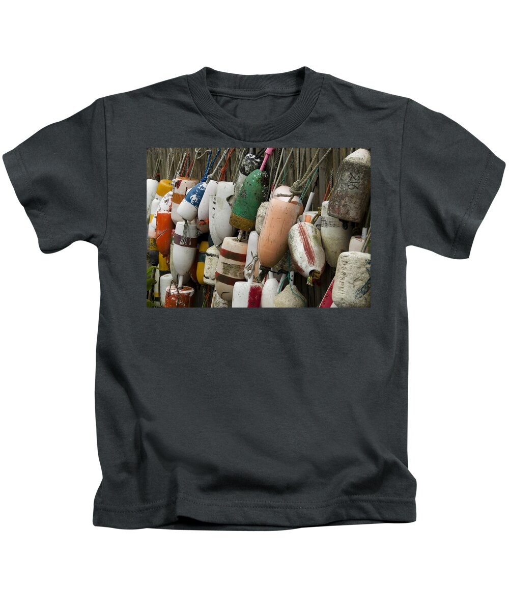 Bouys Kids T-Shirt featuring the photograph Old Buoys Hanging Out by Steven Natanson