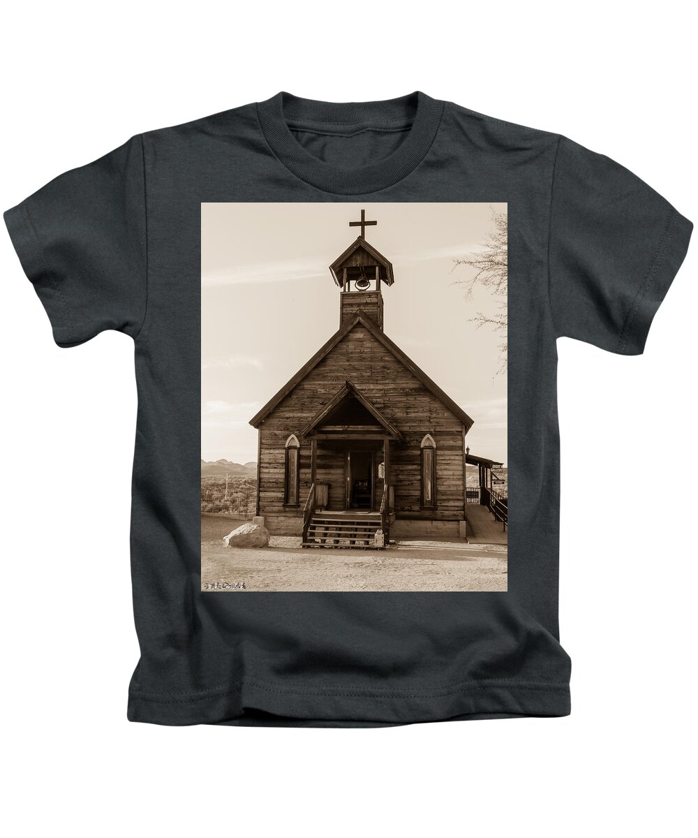 Sepia Kids T-Shirt featuring the photograph Old Church by Mike Ronnebeck