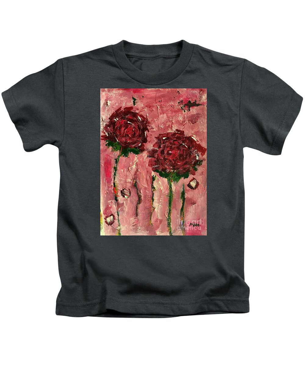 Roses Kids T-Shirt featuring the painting Old Fashioned by Mary Mirabal