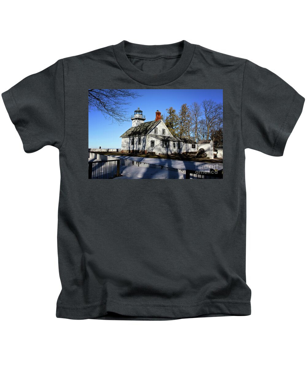 Old Mission Lighthouse Kids T-Shirt featuring the photograph Old Mission Lighthouse by Laura Kinker
