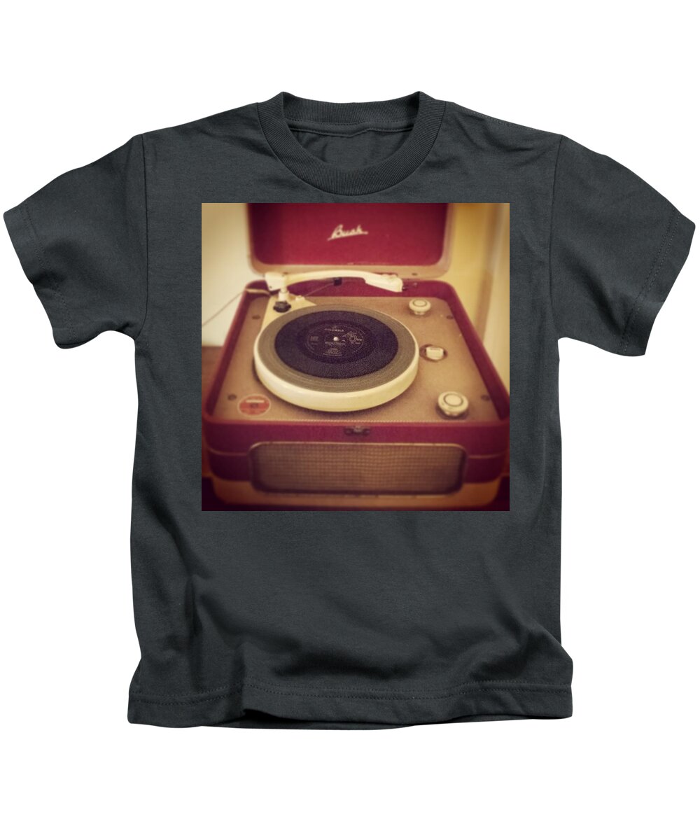 Record Player Kids T-Shirt featuring the photograph Old record player by Seeables Visual Arts
