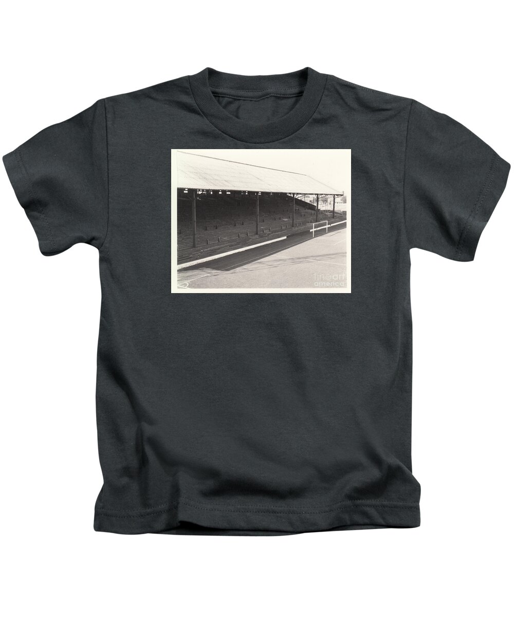  Kids T-Shirt featuring the photograph Oldham Athletic - Boundary Park - Chadderton Road End 1 - BW - September 1969 by Legendary Football Grounds