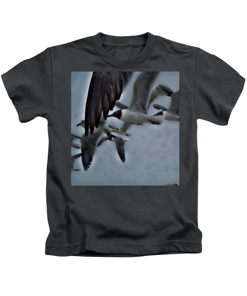 Seagull Kids T-Shirt featuring the photograph On the Wing by Stoney Lawrentz