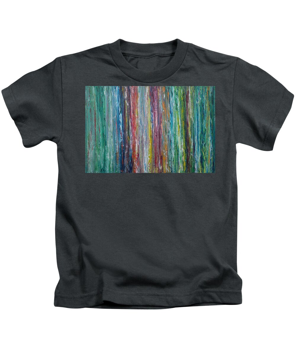 Derek Kaplan Art Kids T-Shirt featuring the painting Opt.82.15 The Emerald Forest by Derek Kaplan