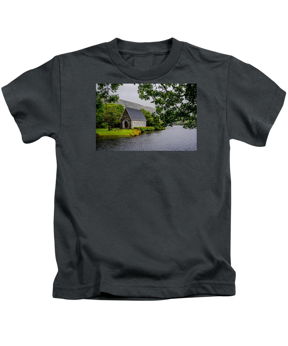 Oratory Kids T-Shirt featuring the photograph Oratory in Gougane Barra National Park in Ireland by Andreas Berthold