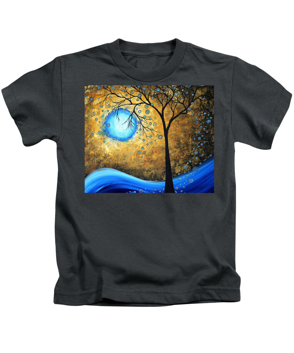 Abstract Kids T-Shirt featuring the painting Orginal Abstract Landscape Painting BLUE FIRE by MADART by Megan Aroon