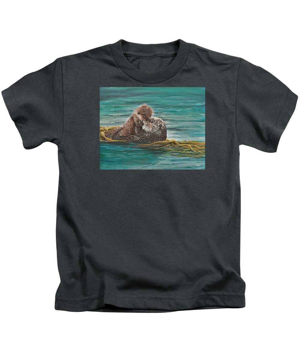 Ocean Kids T-Shirt featuring the painting Otter Pup by Vivian Casey Fine Art