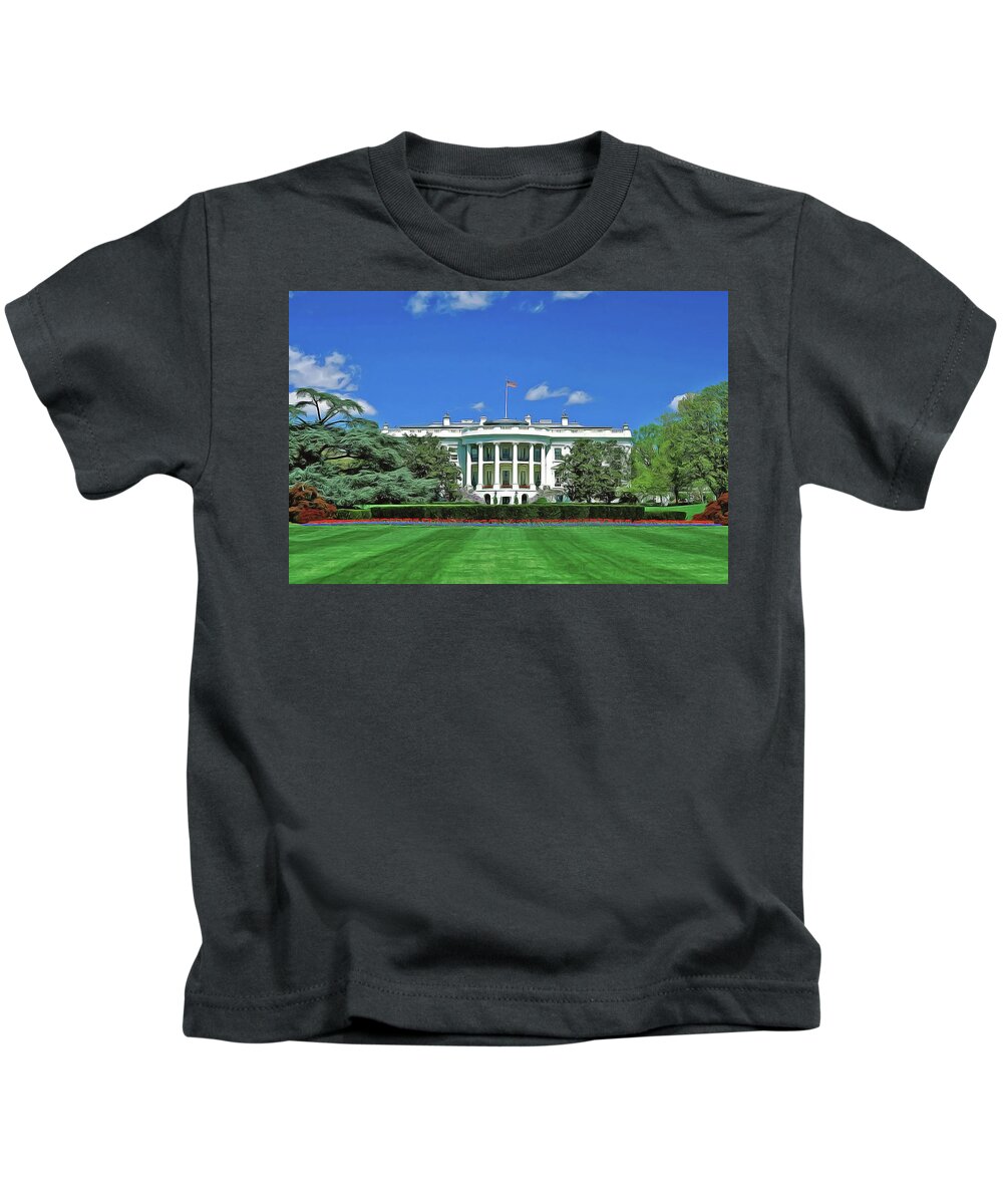 The White House Kids T-Shirt featuring the painting Our White House by Harry Warrick