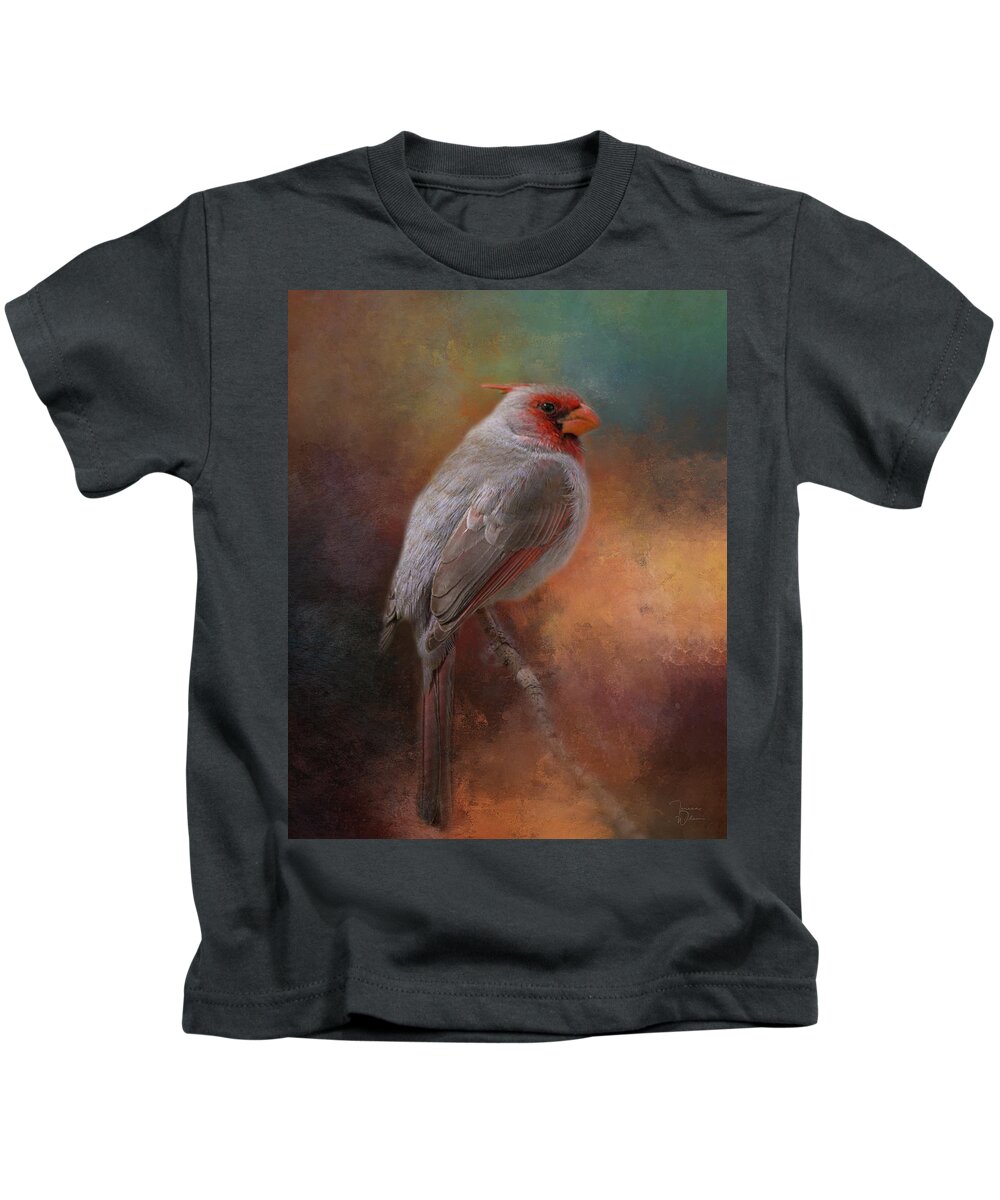 Pyrrhuloxia Kids T-Shirt featuring the mixed media Painted Pyrrhuloxia by Teresa Wilson