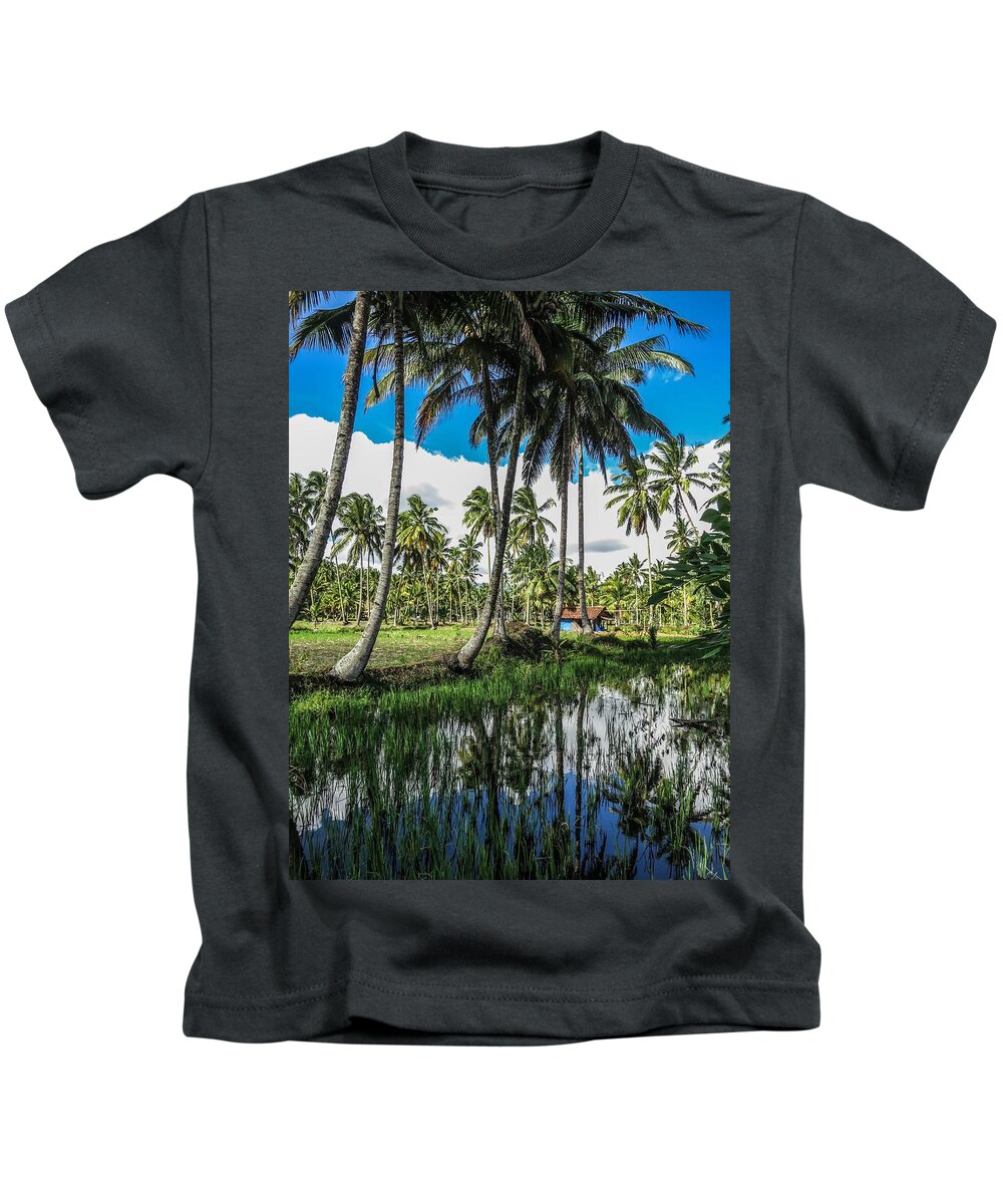 Southeast Asia Kids T-Shirt featuring the photograph Palm Tree Guarded Rice Field Landscape by Mark Sellers
