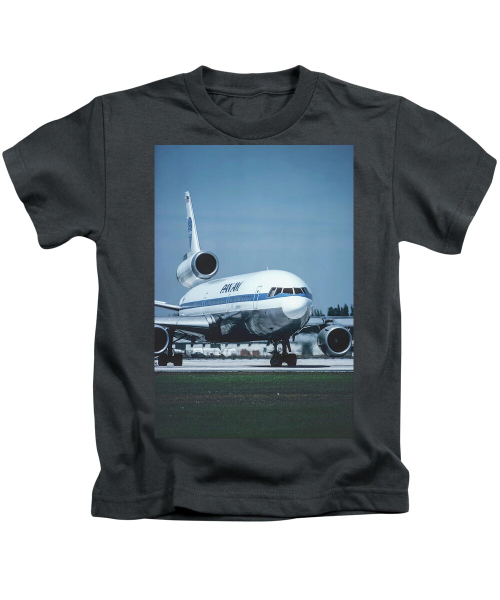 Pan American World Airways Kids T-Shirt featuring the photograph Pan American McDonnell Douglas DC-10-10 by Erik Simonsen