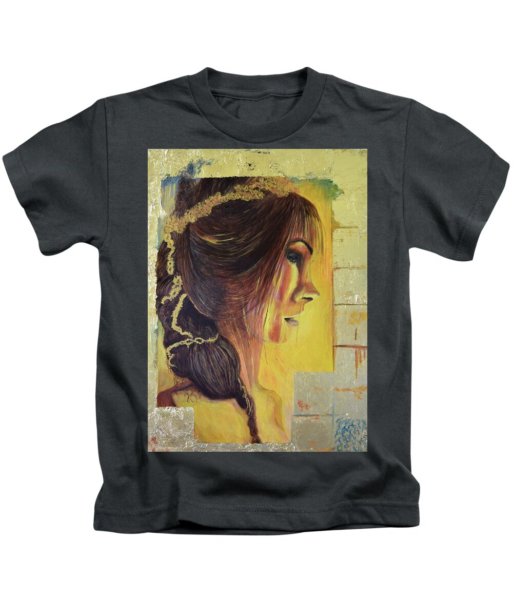 Portraits Kids T-Shirt featuring the painting Pandora by Toni Willey