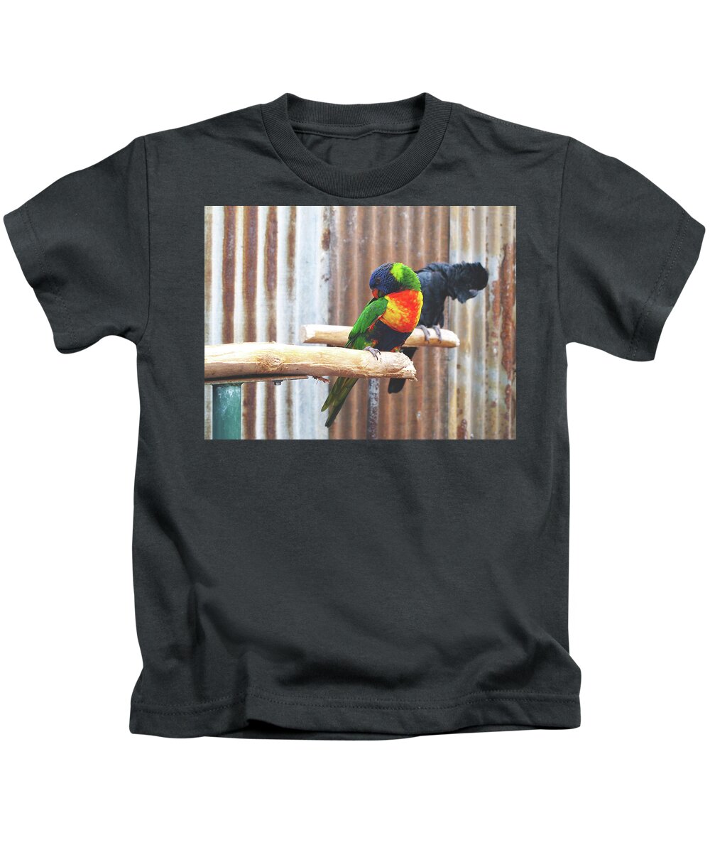 Parrots Kids T-Shirt featuring the photograph Parrots Nodding by Kathy Corday
