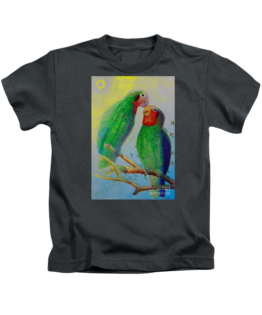 Parrots Kids T-Shirt featuring the painting Parrots Paradise Contemporary by Jerome Wilson