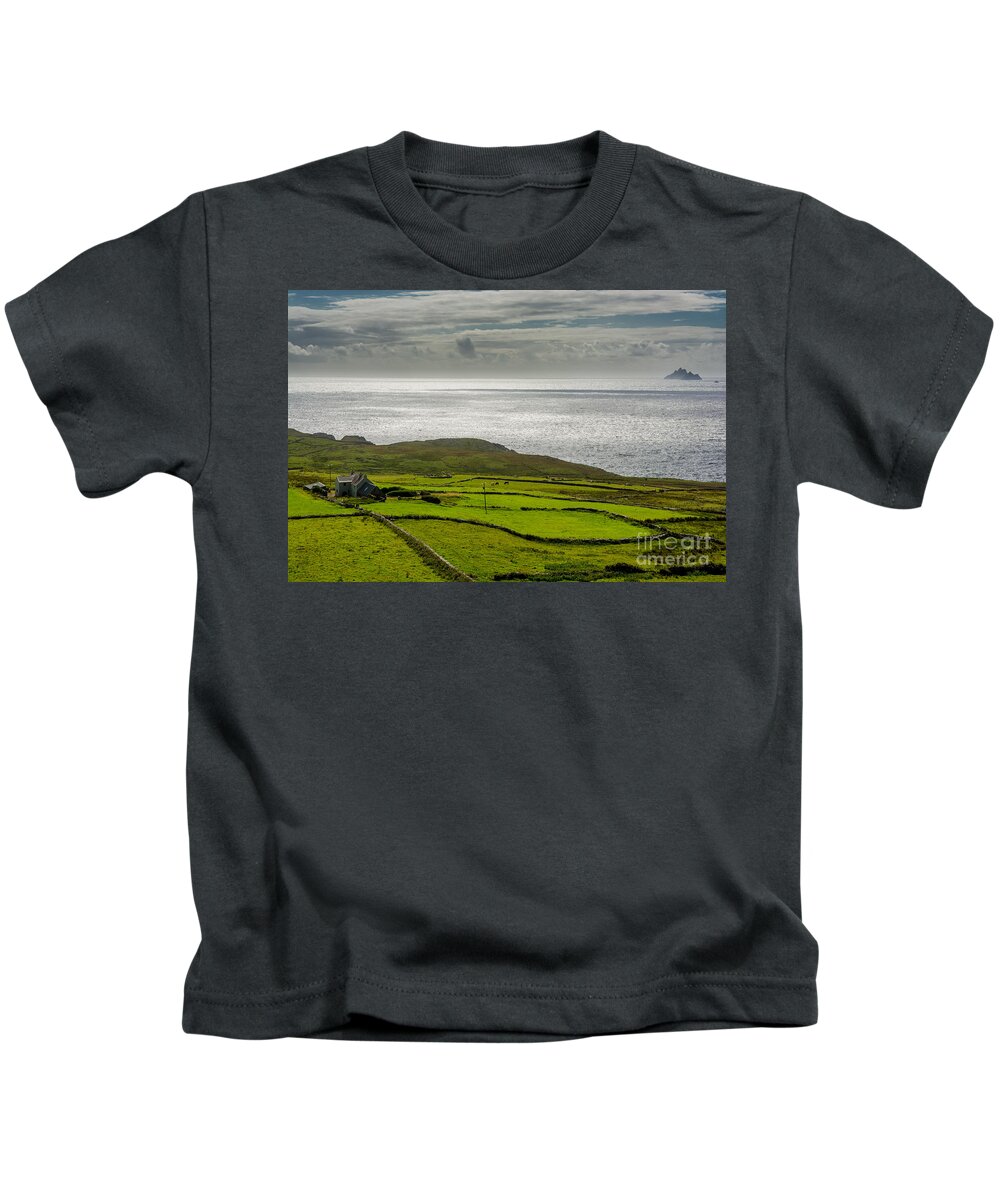 Ireland Kids T-Shirt featuring the photograph Pastures at the Coast of Ireland by Andreas Berthold