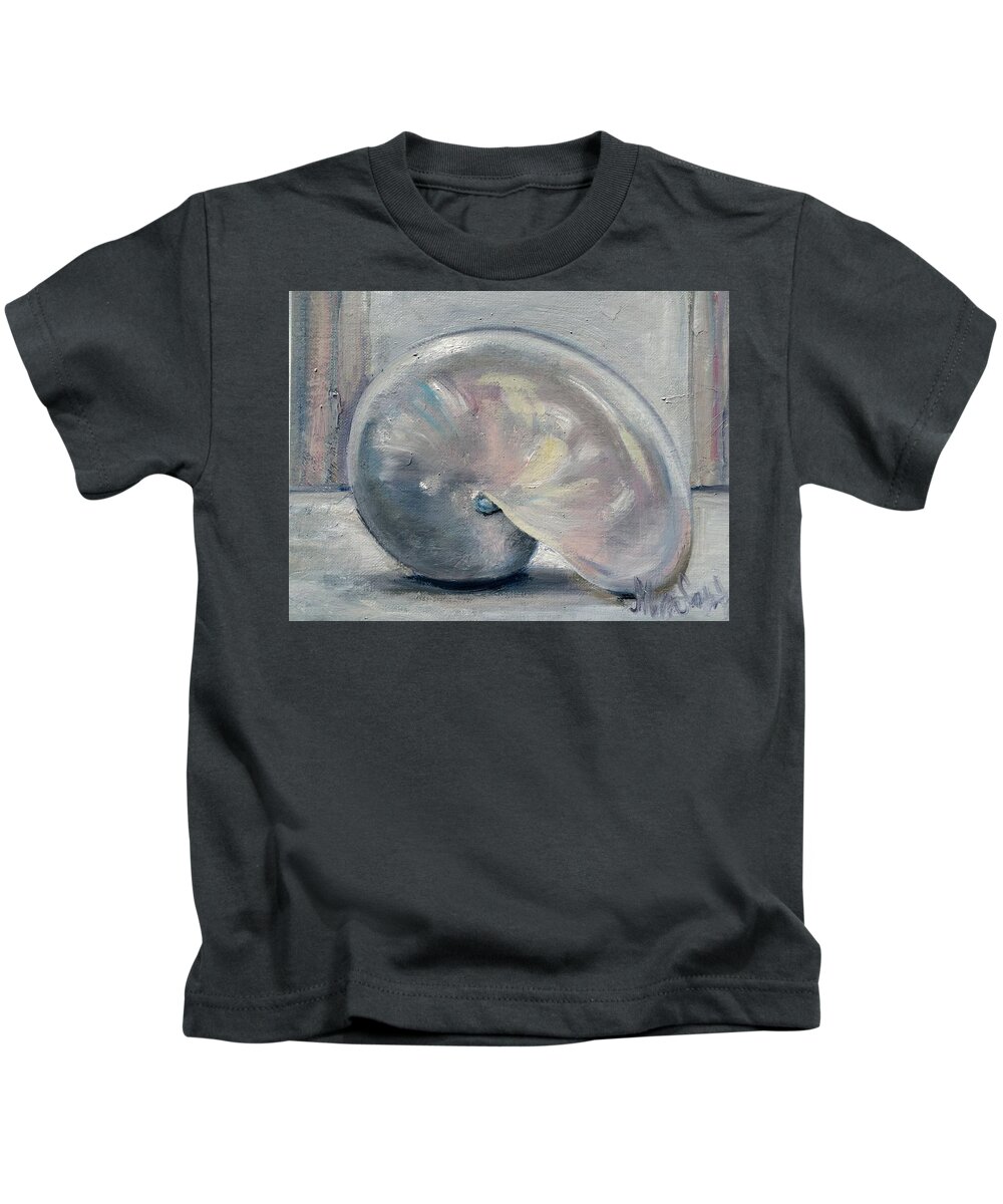 Nautilus Shell Kids T-Shirt featuring the painting Pearly Nautilus by Maggii Sarfaty