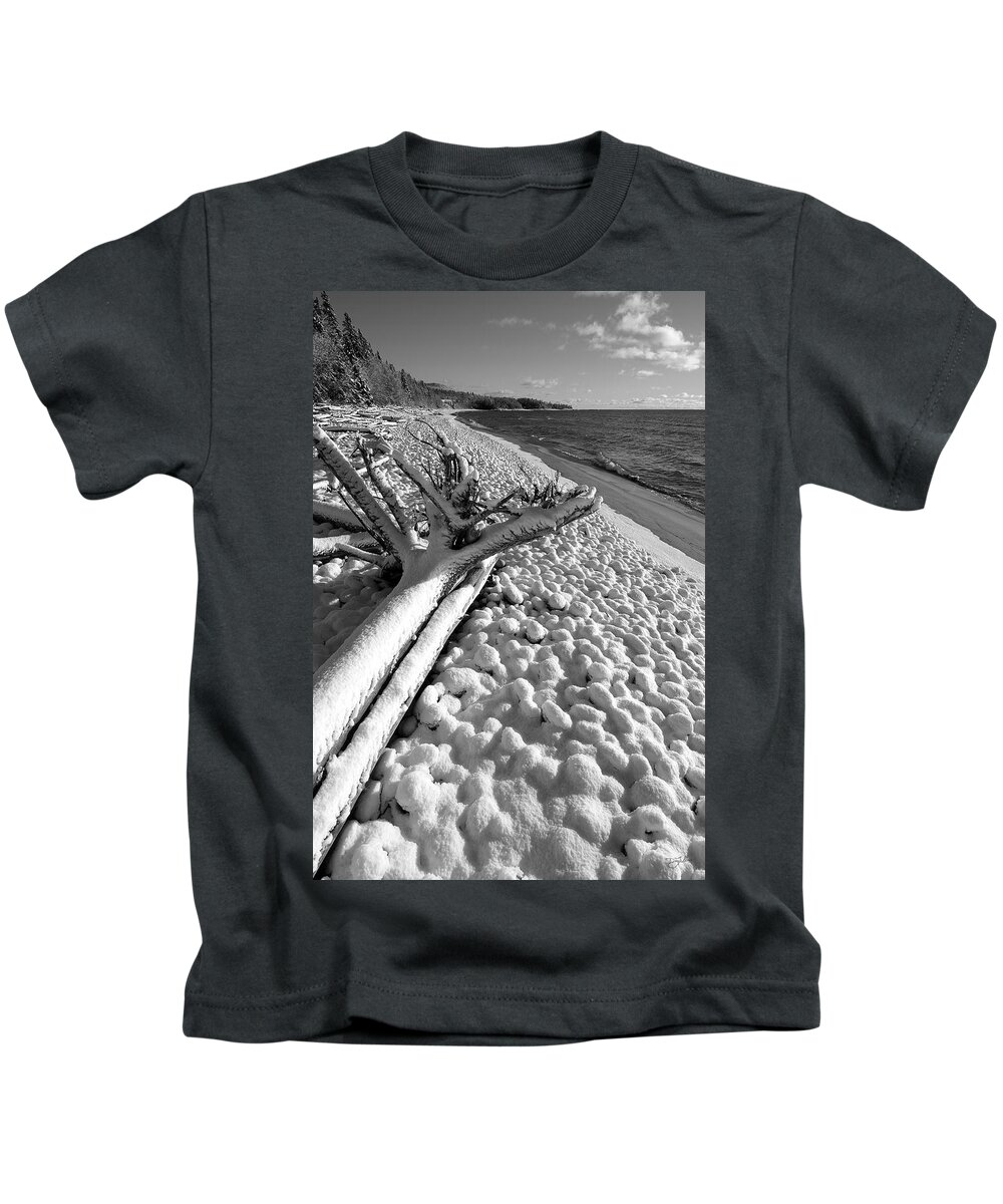Lake Superior Kids T-Shirt featuring the photograph Pebble Beach Winter by Doug Gibbons