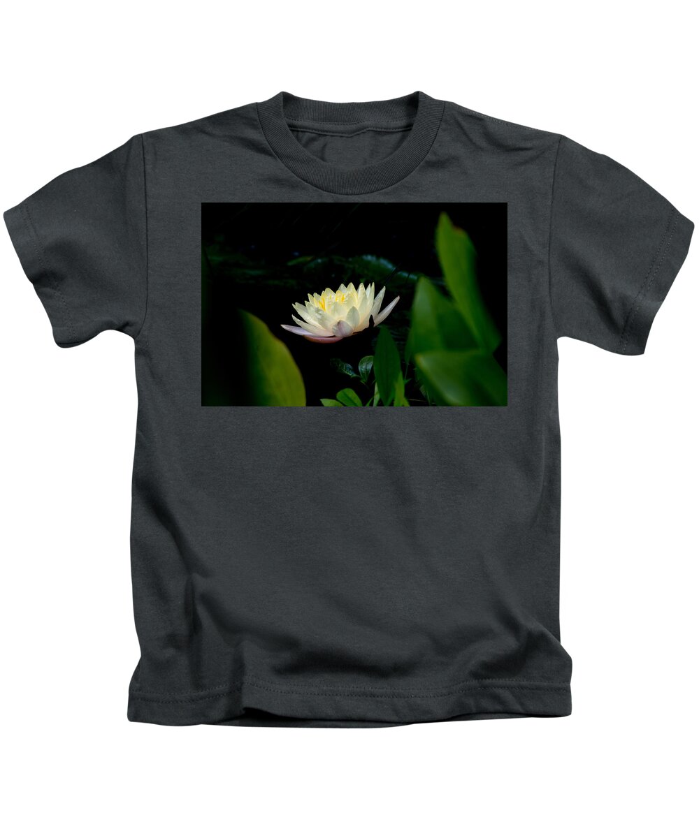 Bonnie Follett Kids T-Shirt featuring the photograph Peekaboo Lemon Water Lily by Bonnie Follett