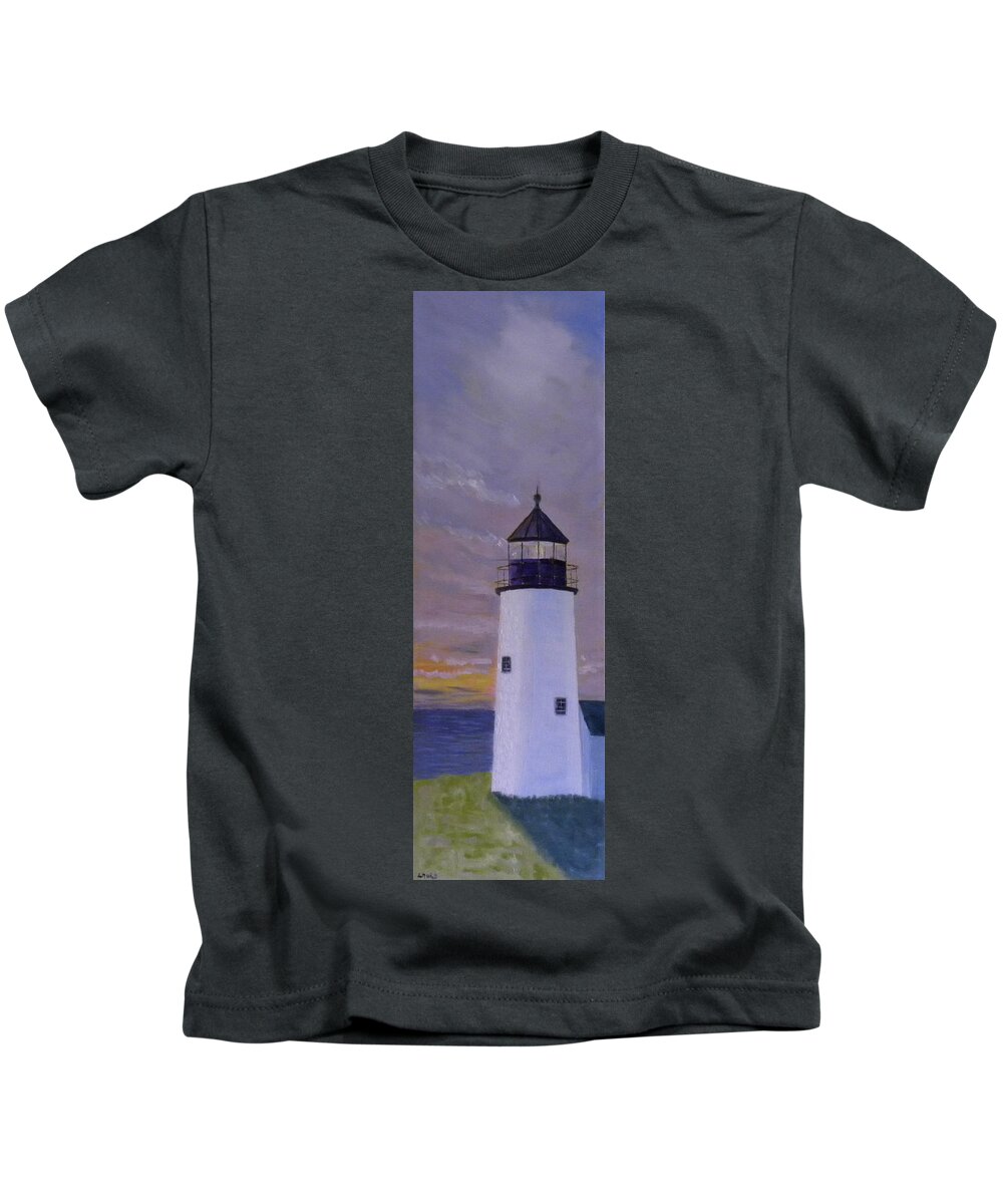Landscape Seascape Sky Scape Ocean Lighthouse Kids T-Shirt featuring the painting Pemaquid Light Morning Light by Scott W White