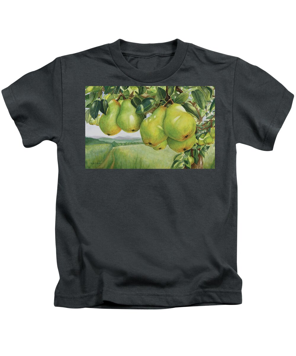 Pears Kids T-Shirt featuring the painting Pendulous Pears by Tara D Kemp