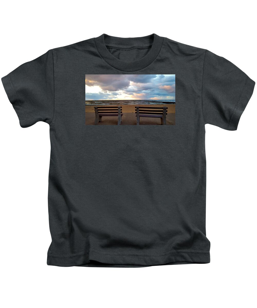 Lake Ontario Kids T-Shirt featuring the photograph Perspectives, Looking Forward, Looking Back by Dani McEvoy