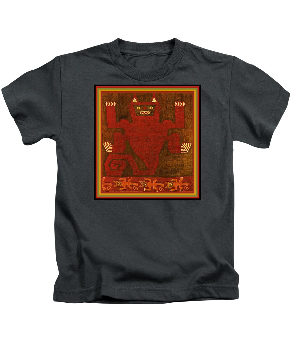 Inca Demon Spirit Kids T-Shirt featuring the digital art Peruvian Inca Demon Spirit by Vagabond Folk Art - Virginia Vivier
