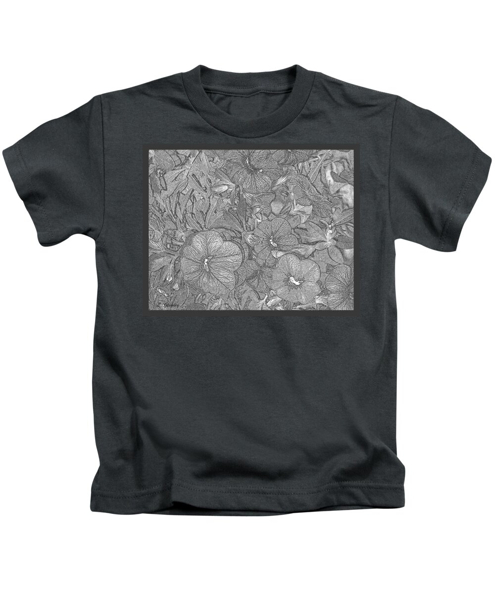 Flowers Kids T-Shirt featuring the drawing Petunias by Lessandra Grimley