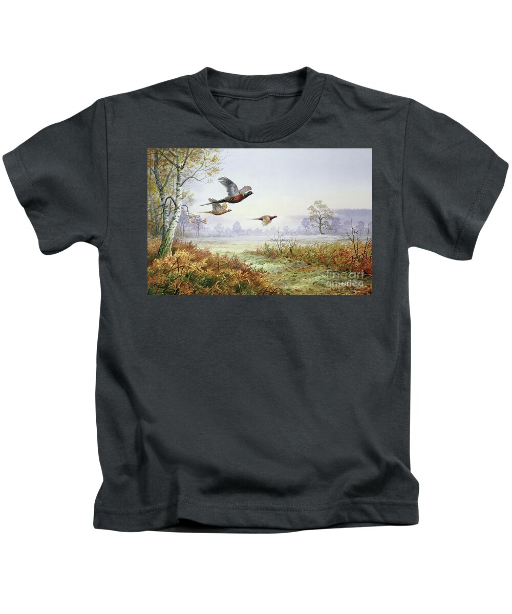 Pheasant Kids T-Shirt featuring the painting Pheasants in Flight by Carl Donner