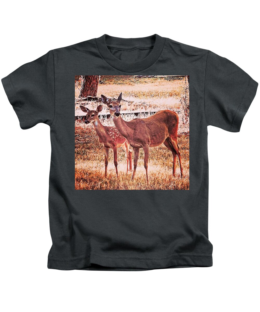 Fawn Kids T-Shirt featuring the photograph Photoshopping My Two Favorite #deer by Austin Tuxedo Cat