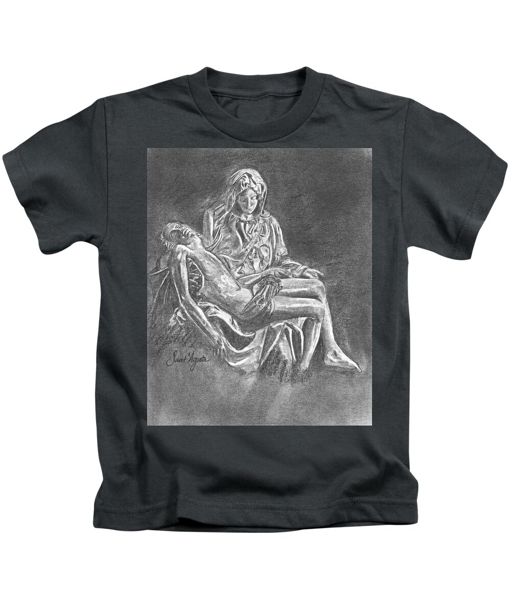 Michelangelo Kids T-Shirt featuring the drawing Pieta by Frank SantAgata