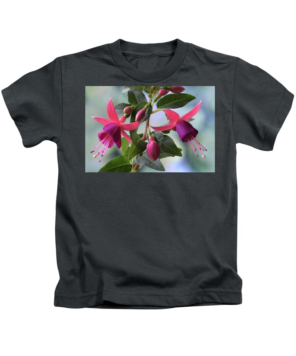 Fuchsias Kids T-Shirt featuring the photograph Pink And Purple Fuchsia by Terence Davis