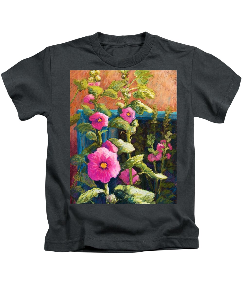 Flowers Kids T-Shirt featuring the pastel Pink Hollyhocks by Candy Mayer
