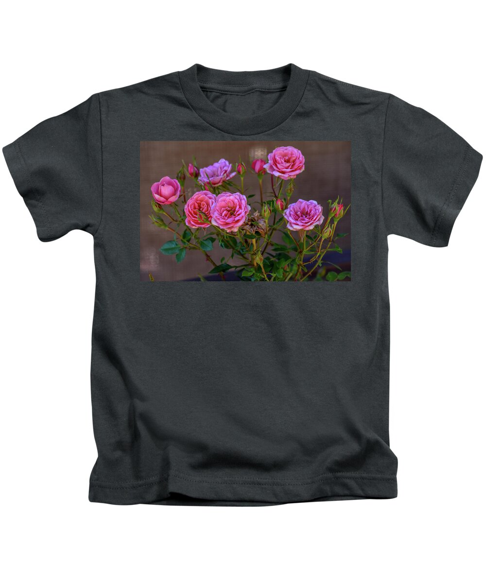 Debra Martz Kids T-Shirt featuring the photograph Pink Miniature Roses by Debra Martz