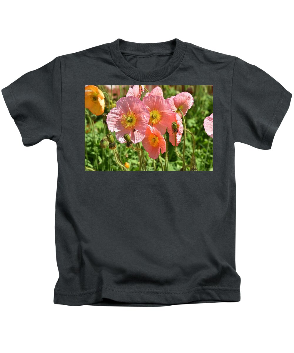 Linda Brody Kids T-Shirt featuring the photograph Pink Poppies 2 by Linda Brody