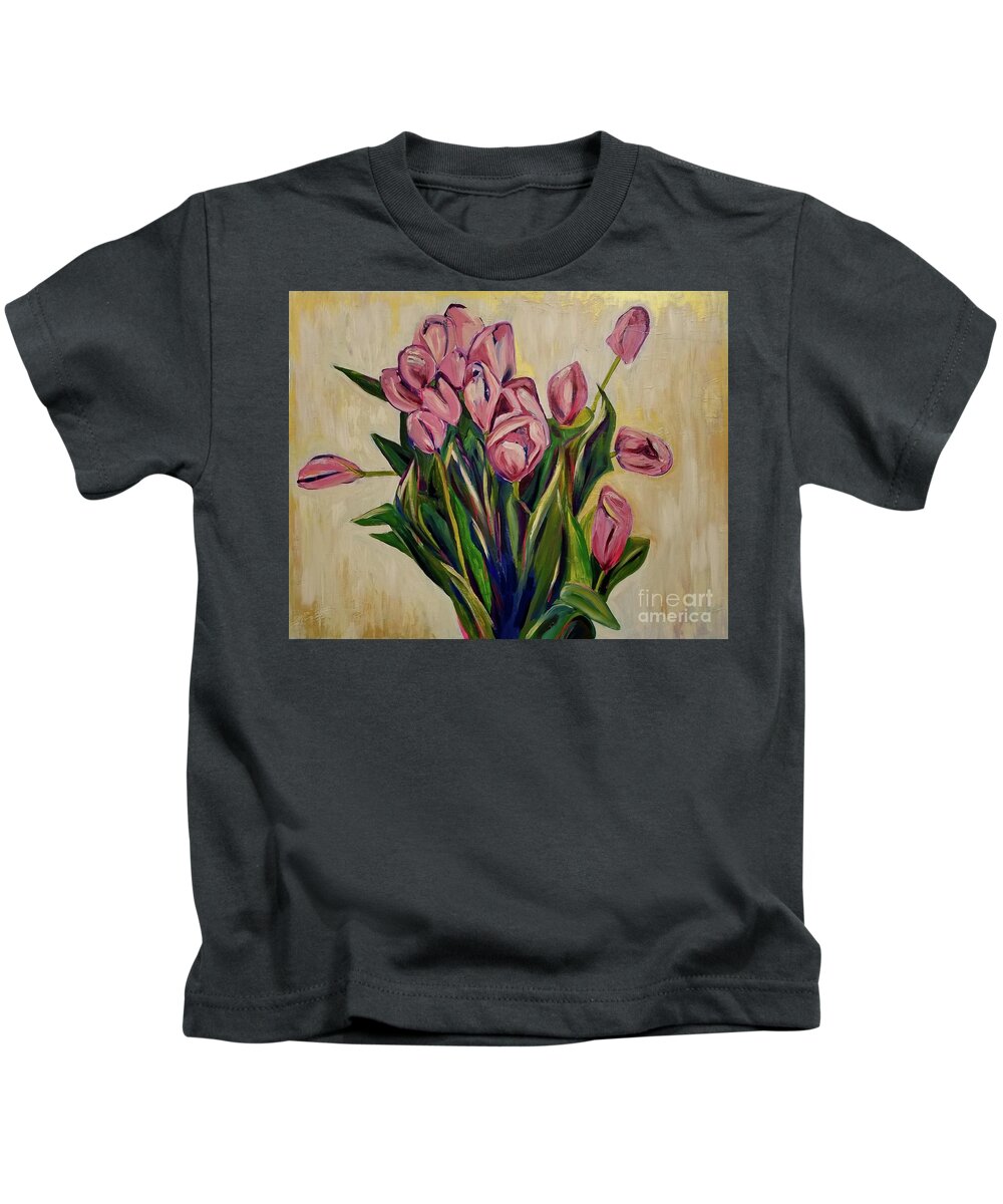 Floral Kids T-Shirt featuring the painting Pink Tulip Bouquet by Catherine Gruetzke-Blais