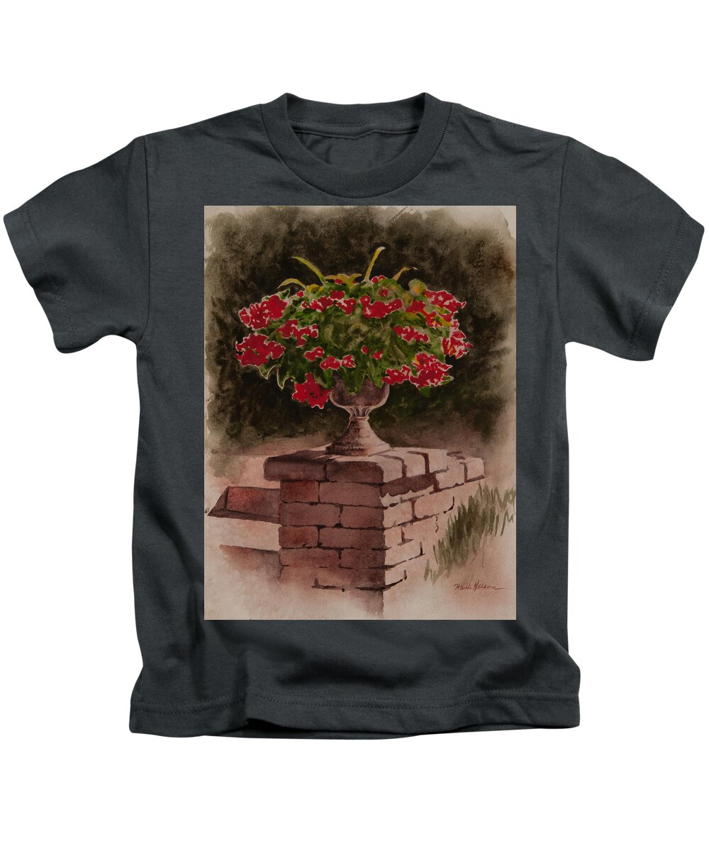 Floral Kids T-Shirt featuring the painting Planter Vignette by Heidi E Nelson