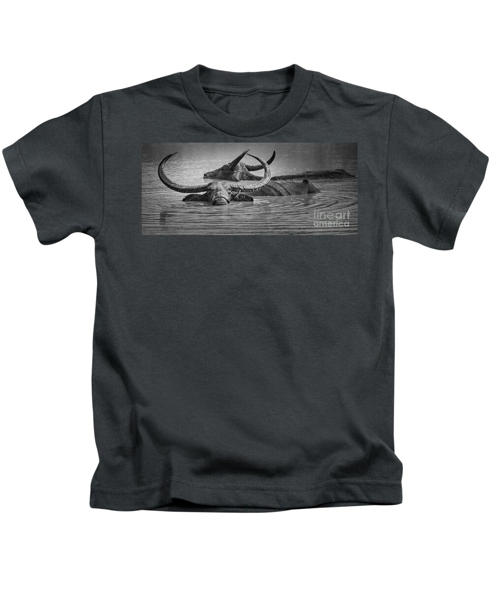 Animals Kids T-Shirt featuring the photograph Playing in the pond by Pravine Chester
