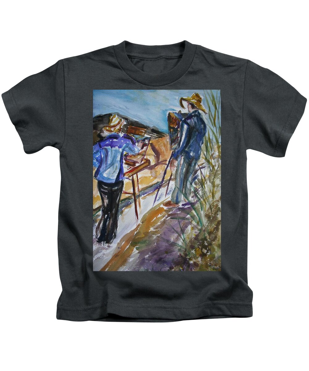 Impressionist Kids T-Shirt featuring the painting Plein Air Painters - Original Watercolor by Quin Sweetman