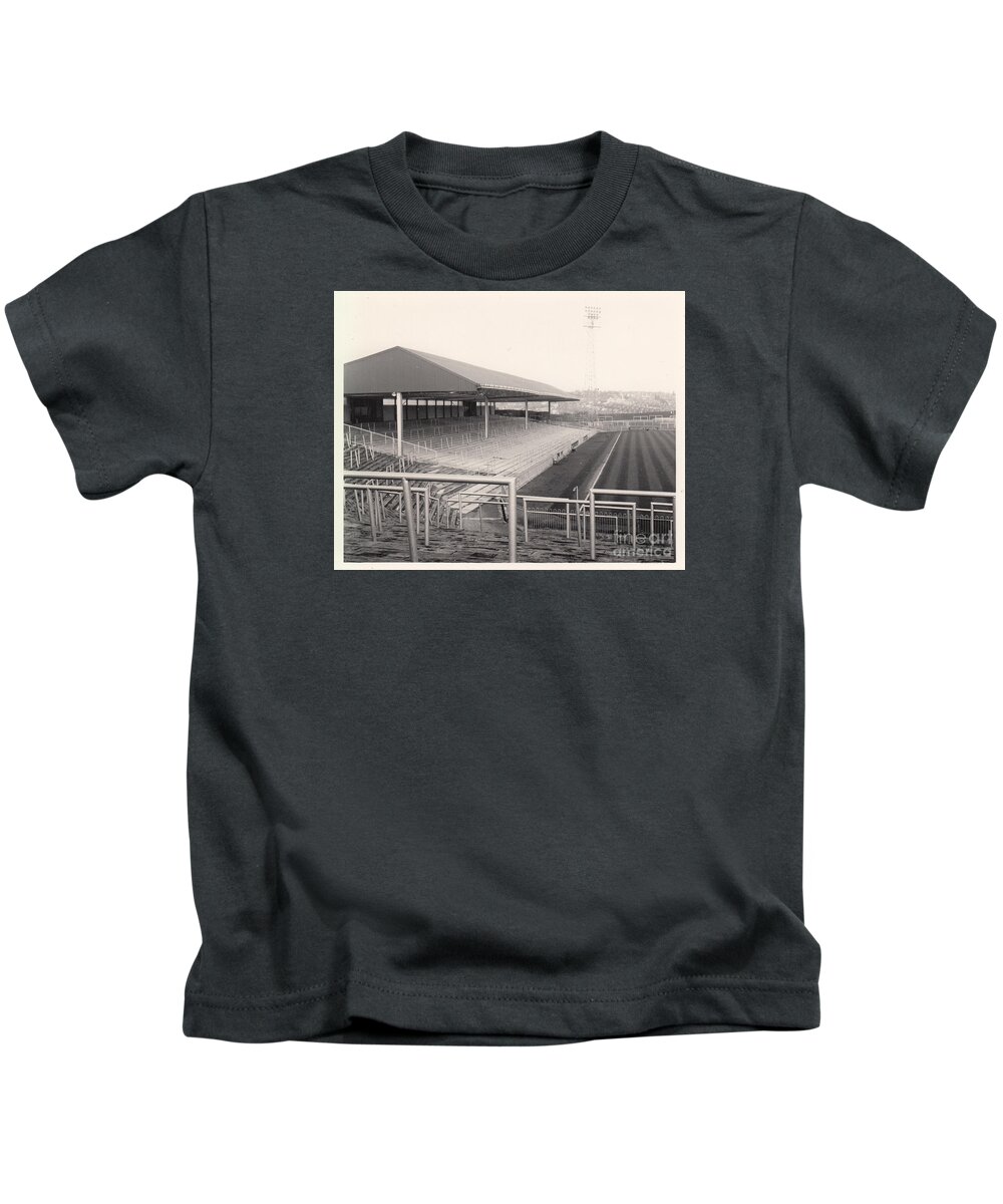  Kids T-Shirt featuring the photograph Plymouth Argyle - Home Park - Lyndhurst Stand 1 - BW - 1960s by Legendary Football Grounds