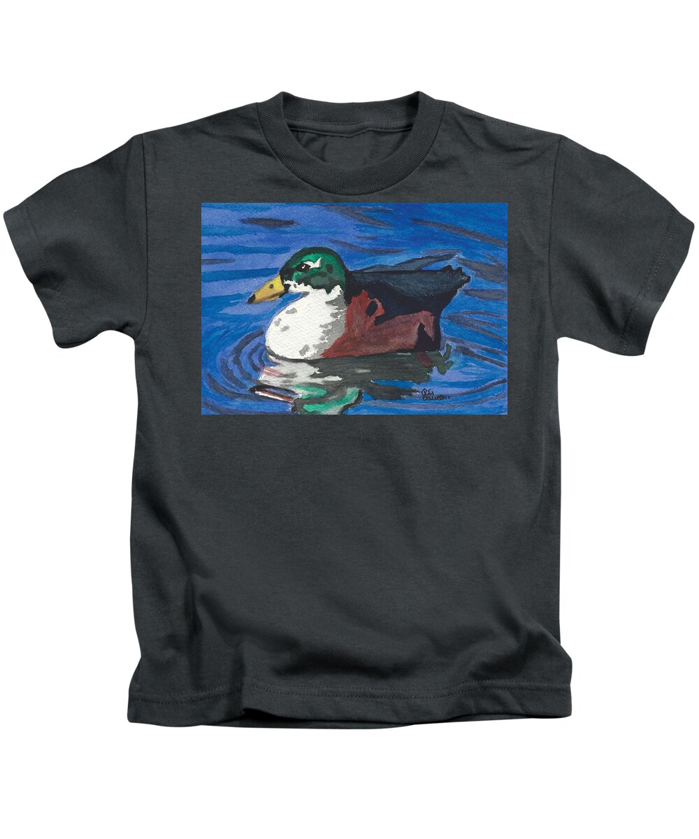 Duck Kids T-Shirt featuring the painting Poindexter by Ali Baucom