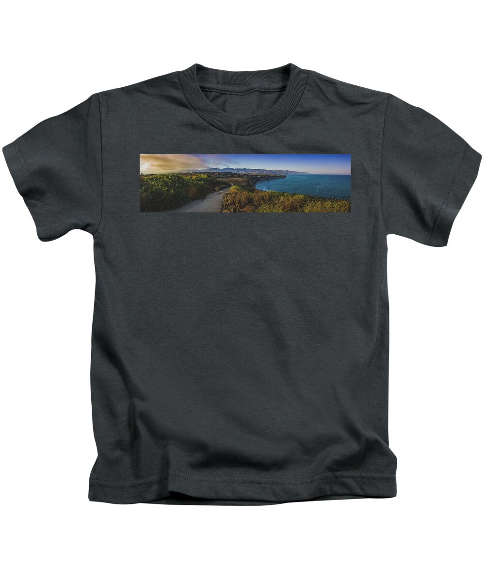 Beach Kids T-Shirt featuring the photograph Point Dume Sunset Panorama by Andy Konieczny
