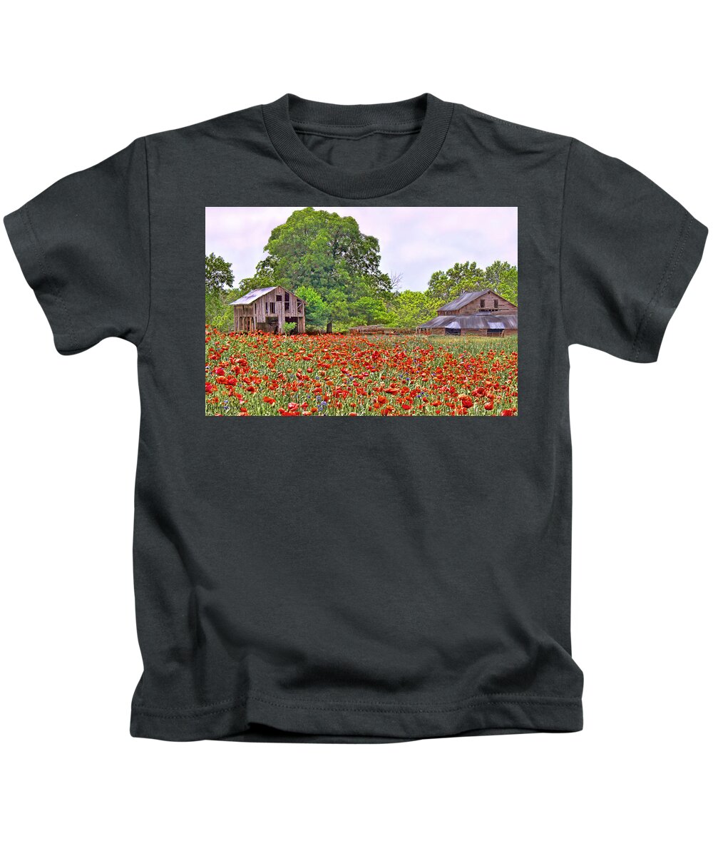 Poppies Kids T-Shirt featuring the photograph Poppies on the Farm by Bonnie Willis