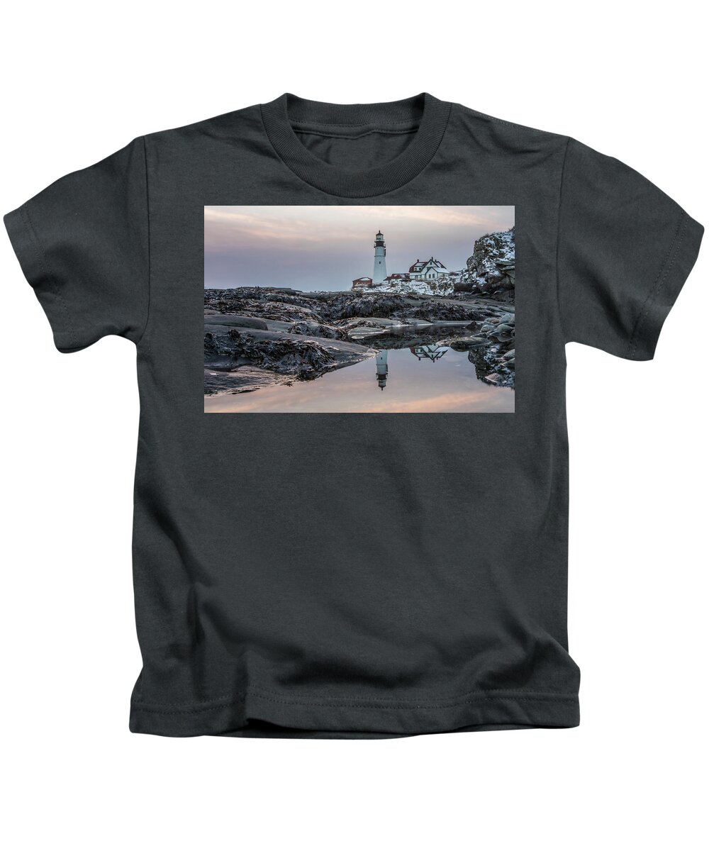 Portland Head Light Kids T-Shirt featuring the photograph Portland Head Light Reflection by Colin Chase