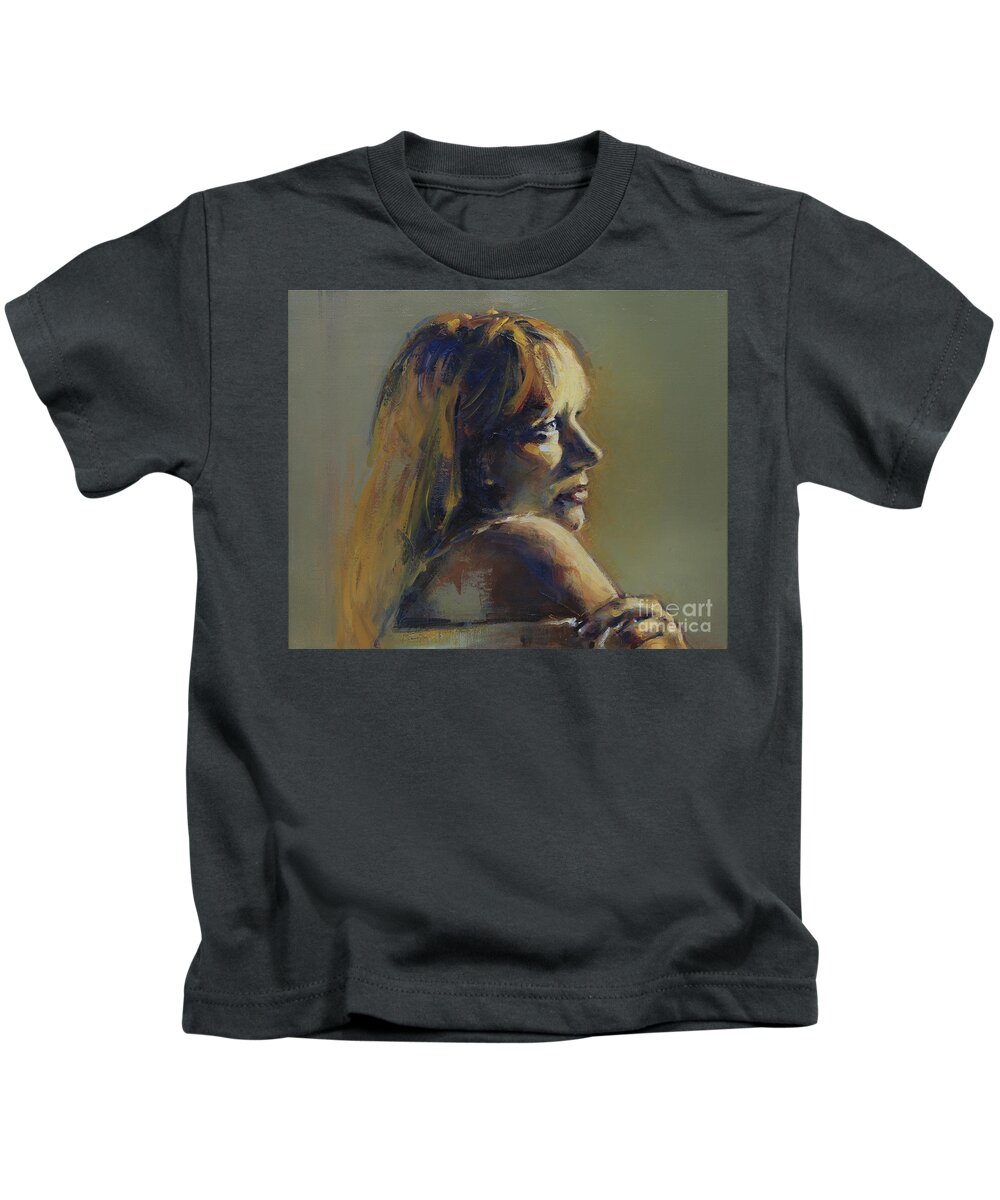 Portrait Kids T-Shirt featuring the painting Portrait of Galina by Ritchard Rodriguez