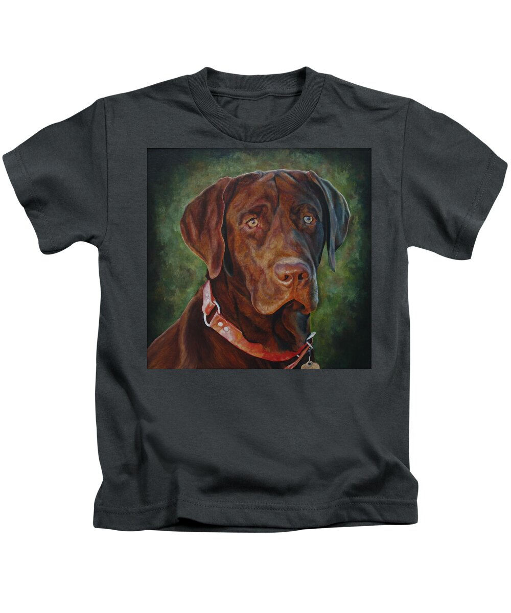 Chocolate Lab Kids T-Shirt featuring the painting Portrait of Remington 0094_2 by Steven Ward