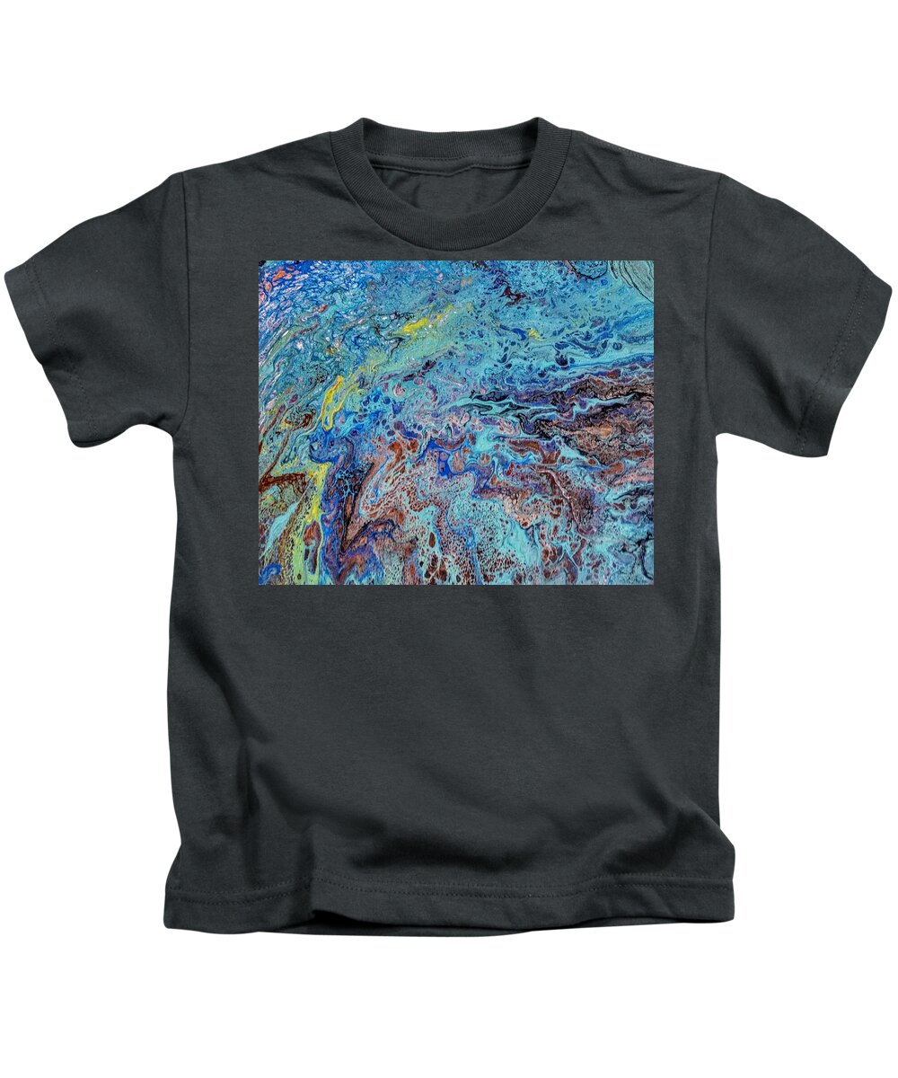 A Burst Of Color That Just Flows Kids T-Shirt featuring the painting Pour1 by Valerie Josi
