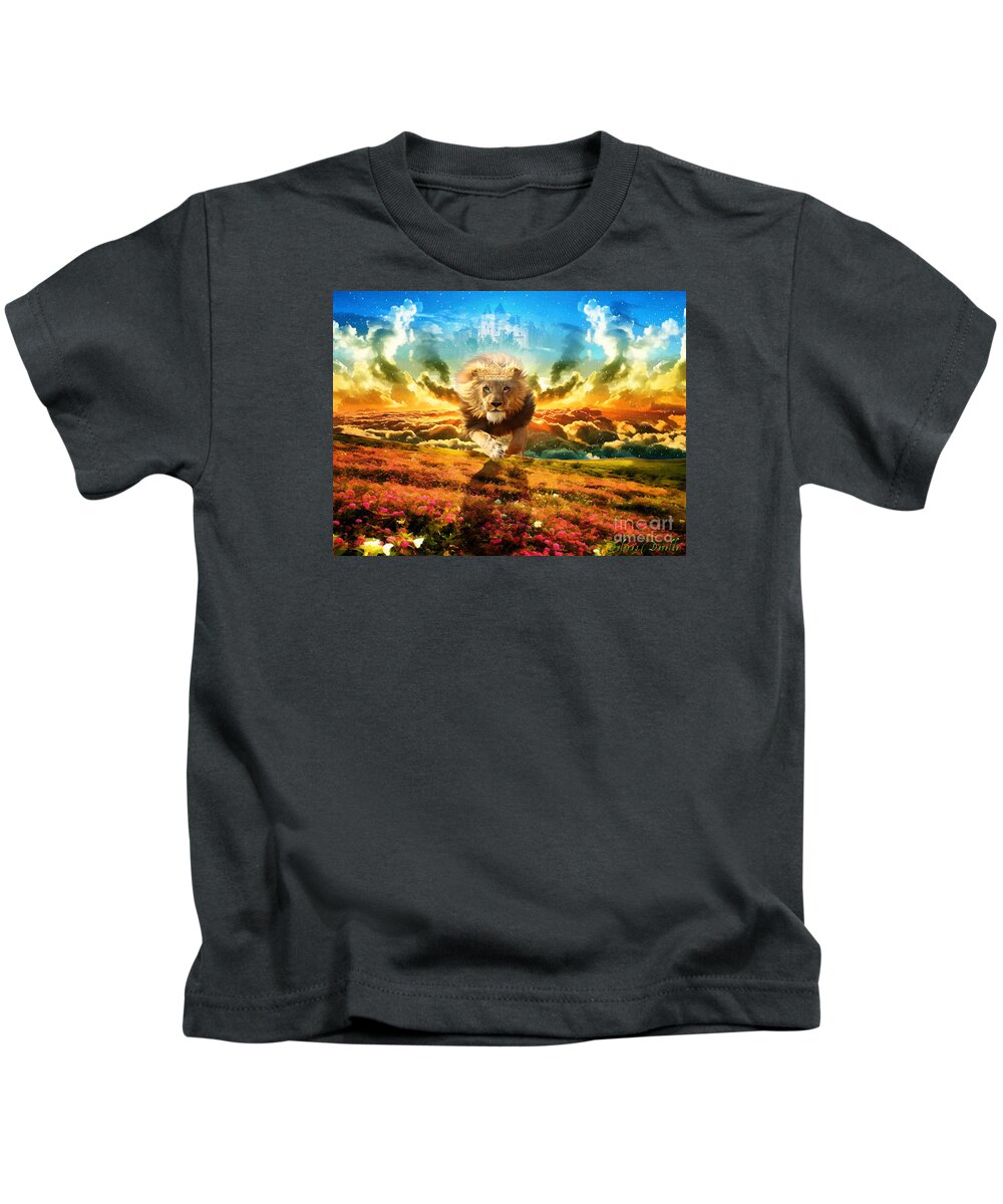 Lion Of Judah Kids T-Shirt featuring the digital art Power and Glory by Dolores Develde