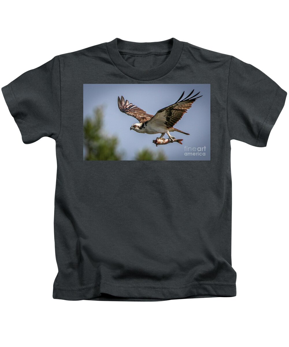 Osprey Kids T-Shirt featuring the photograph Prey in Talons by Tom Claud