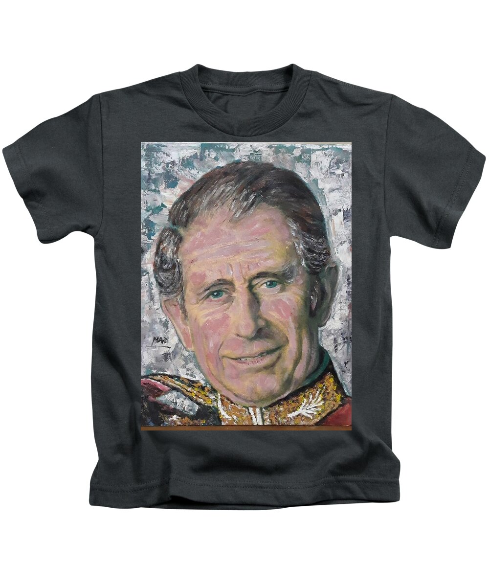 Prince Charles Kids T-Shirt featuring the painting Prince Charles by Sam Shaker