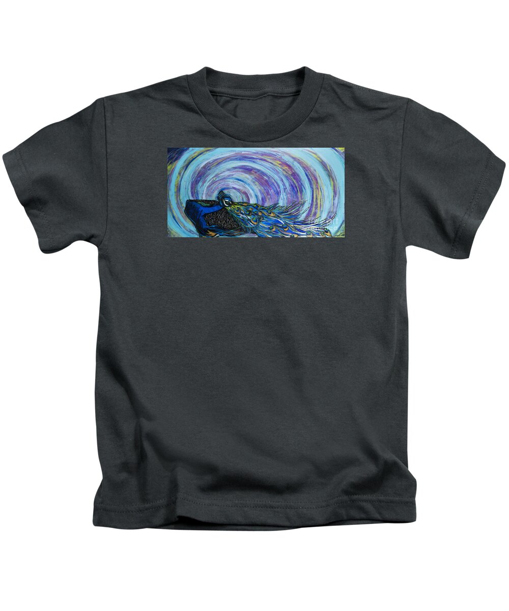 Peacock Kids T-Shirt featuring the painting Psychedelic Peacock by Rebecca Weeks